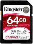 Kingston SDXC 64GB Canvas React UHS-I U3 V30 Class10 (SDR64GB)