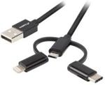 Lanberg Usb 2.0 Typu A Usb 2.0 Typu C Micro Usb Lightning 1,8M Czarny (Ca3In111Cc0018Bk)