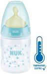 NUK First Choice Butelka ze wskaźnikiem temperatury + lateksowy smoczek 0-6 mies. do mleka turkusowe gwiazdki 150ml