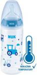 NUK First Choice Butelka ze wskaźnikiem temperatury + sikonowy smoczek 0-6 mies. do mleka niebieski traktor 300ml