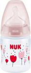 NUK First Choice Butelka ze wskaźnikiem temperatury + sikonowy smoczek 0-6 mies. do mleka różowe tulipany 150ml