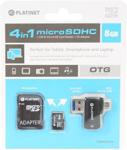 Platinet Adapter 4-in-1 microSD 8GBklasa 4 +READER (PMMSD8CR4)