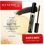 rimmel Black&Matte Stay Matte puder matujacy 001 Transparent 14g + Extra Super Lash pogrubiajacy i wydłużający tusz do rzęs Black 8ml