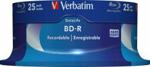 Verbatim 25 szt. BD-R Blu-Ray 25GB 6x Speed Datalife No-ID Cakebox (43837)