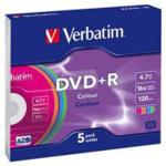 VERBATIM DVD+R 4,7GB 16X COLOUR SLIM CASE5 43556