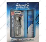 WILKINSON ZESTAW MASZYNKA QUATRO TITANIUM + ŻEL DO GOLENIA SENSITIVE 200 ml