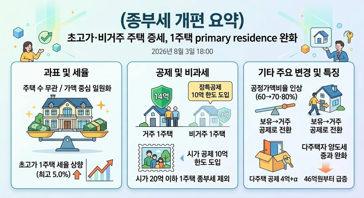 [핵심 요약] 2026년 종부세 개편: 1주택 완화 vs. 초고가 증세