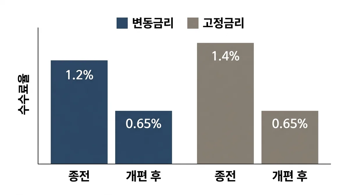 대출 기간을 나타낸 가로 막대에서 앞부분은 진한 색으로 수수료가 부과되는 구간, 뒷부분은 옅은 색으로 면제 구간으로 나뉘어 있는 그림