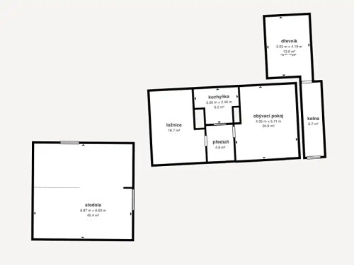 Prodej chalupy 48 m², pozemek 722 m²