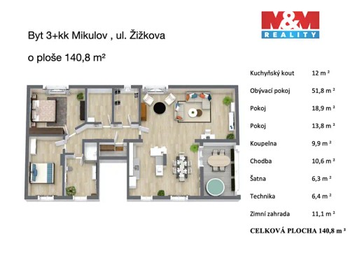 Prodej bytu 3+kk 140 m²