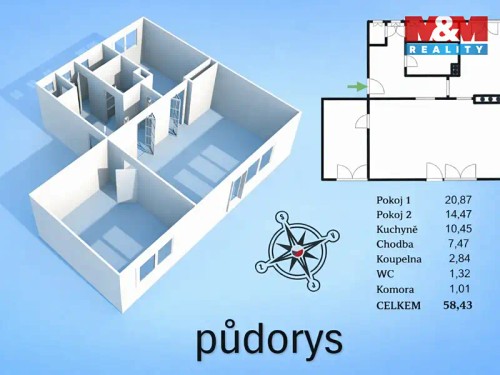 Prodaný byt 2+1 58 m²