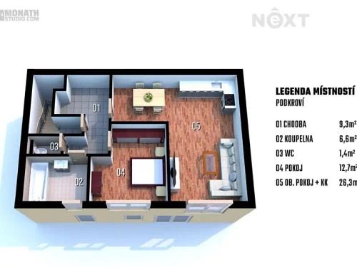 Prodej bytu 2+kk 56 m²