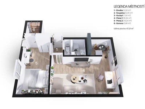 Prodaný  byt 2+kk 47 m²