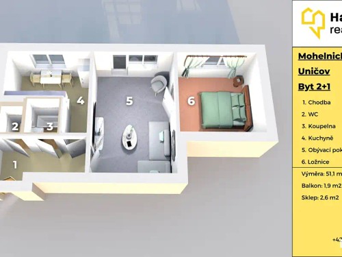 Prodaný byt 2+1 51 m²