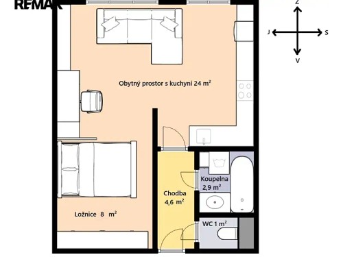 Prodaný  byt 1+kk 41 m²