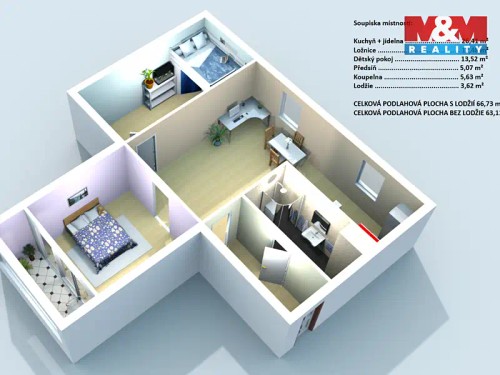 Prodaný byt 3+kk 64 m²