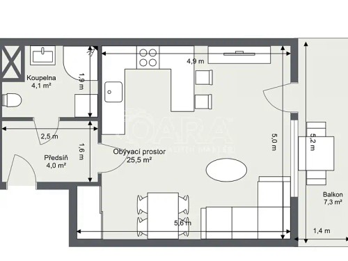 Prodaný  byt 1+kk 32 m²
