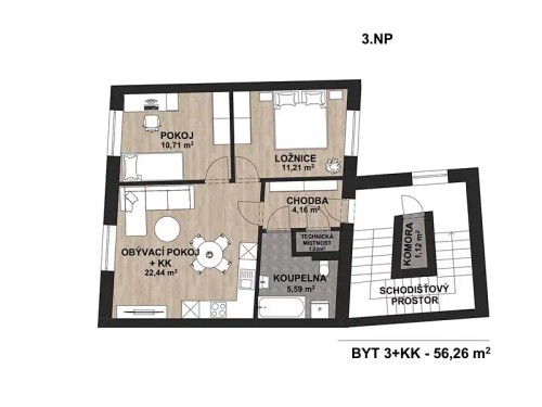 Prodaný  byt 3+kk 57 m²