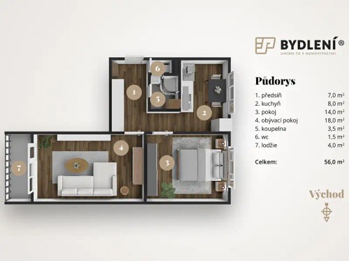 Prodej bytu 2+1 56 m²