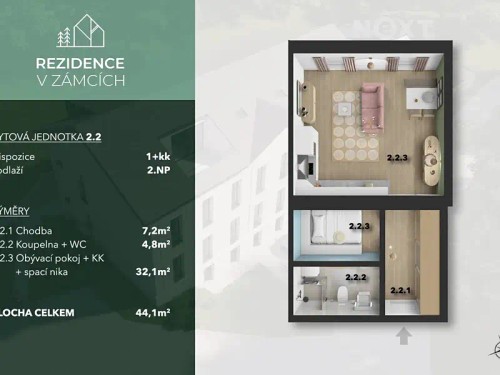 Prodej bytu 2+kk 44 m²
