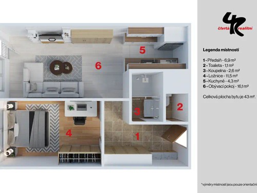 Prodaný  byt 2+kk 45 m²