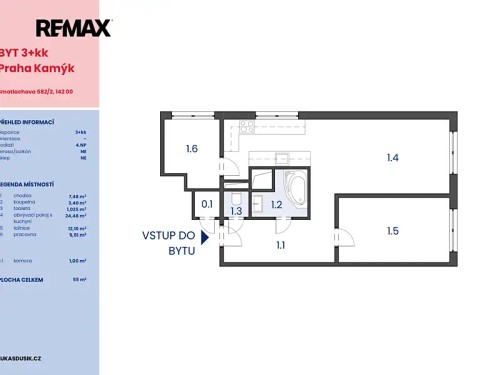 Prodej bytu 3+kk 55 m²