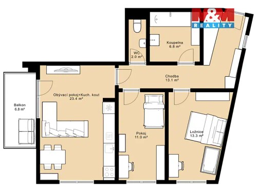 Prodaný  byt 3+kk 70 m²