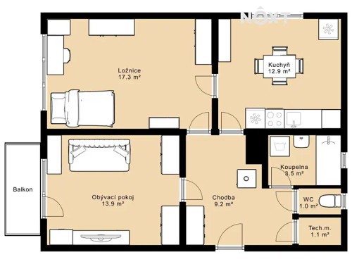 Prodej bytu 2+1 58 m²