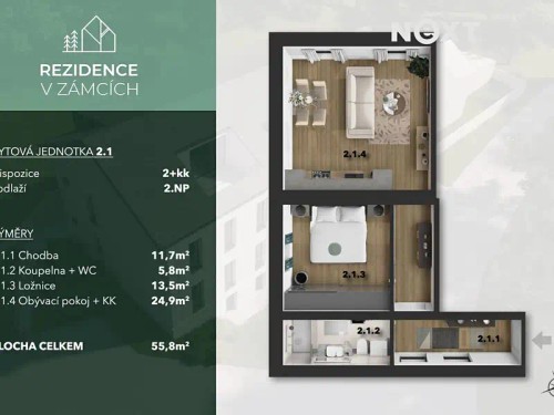 Prodej bytu 2+kk 57 m²
