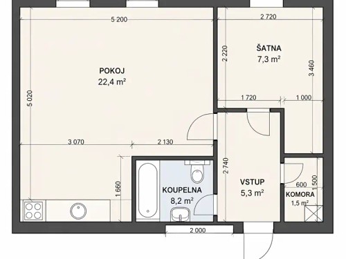 Prodaný byt 1+kk 40 m²