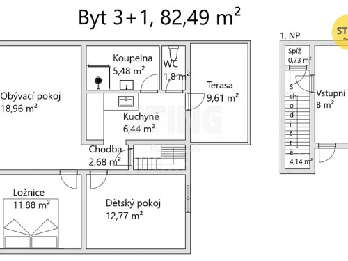 Prodej bytu 3+1 72 m²