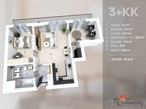 Prodaný byt 3+kk 62 m²