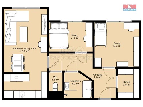 Prodaný  byt 3+kk 63 m²