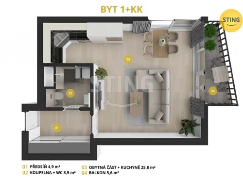 Prodej bytu 1+kk 40 m²