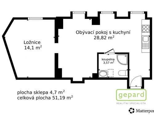 Prodej bytu 2+kk 47 m²
