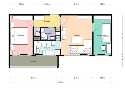 Prodaný byt 3+kk 54 m²