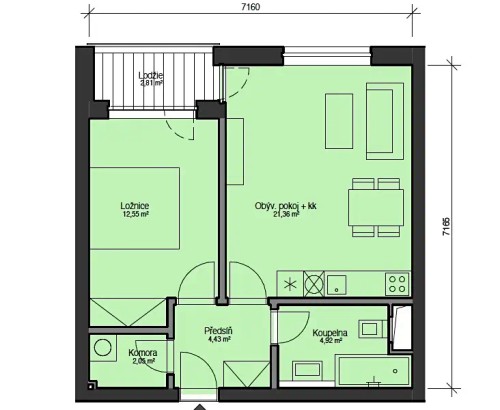 Prodaný byt 2+kk 48 m²