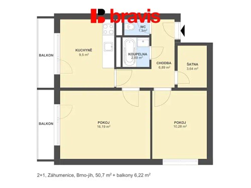 Prodaný byt 2+1 57 m²