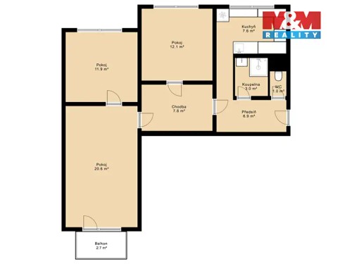 Prodaný  byt 3+1 74 m²