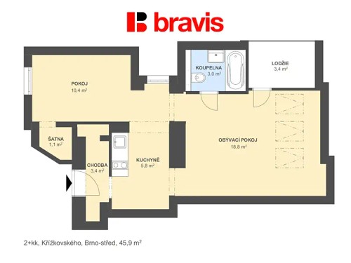 Prodaný byt 2+kk 43 m²