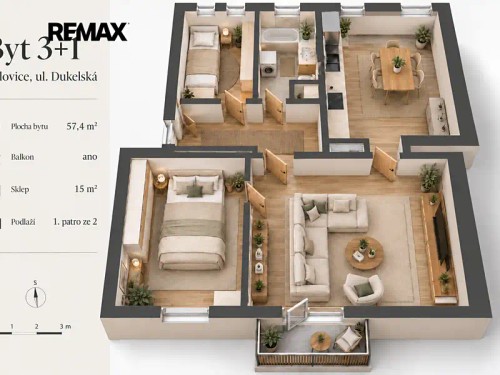 Prodej bytu 3+1 57 m²