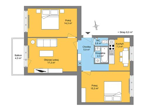Prodaný  byt 3+1 63 m²