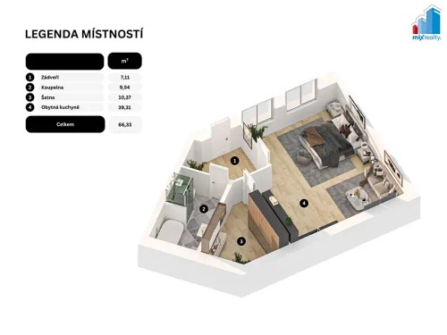 Prodej bytu 1+kk 66 m²