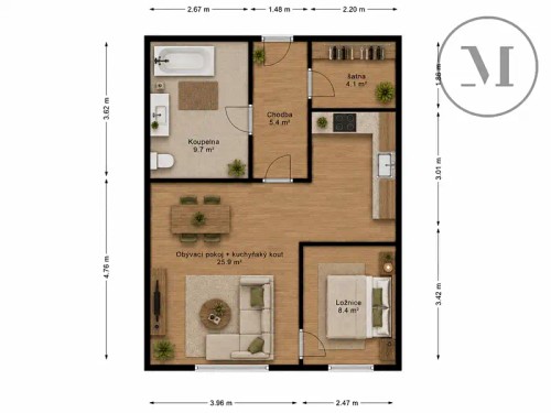 Prodej bytu 2+kk 54 m²