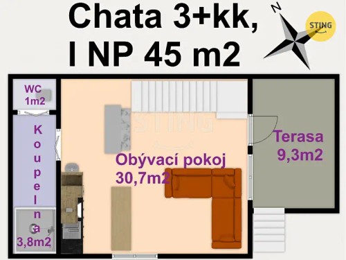 Prodej chaty 81 m², pozemek 166 m²