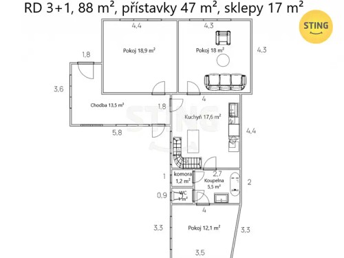 Prodej domu 57 m², pozemek 761 m²