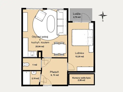 Prodaný byt 2+kk 44 m²
