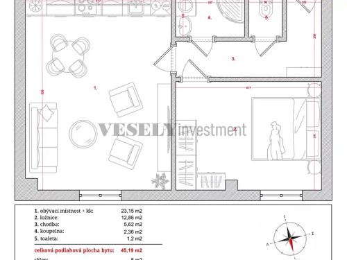 Prodej bytu 2+kk 45 m²