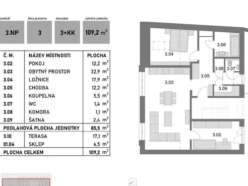 Prodej bytu 3+kk 85 m²