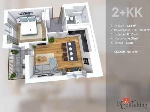 Prodaný  byt 2+kk 44 m²